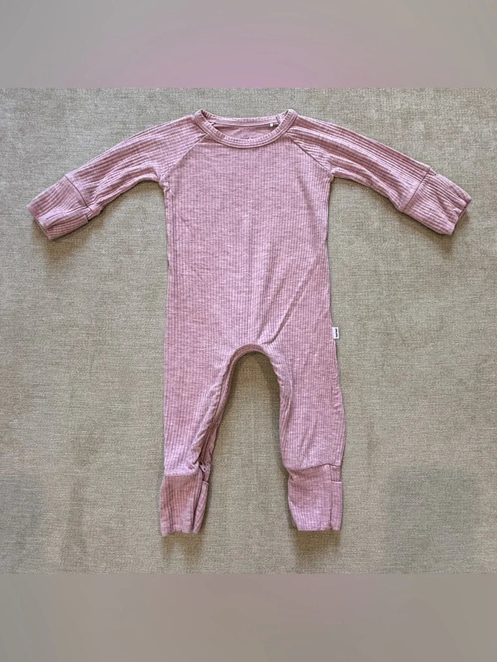 Little Sleepies Heather Mauve Ribbed Crescent Zippy Newborn